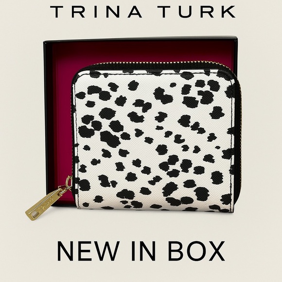 Trina Turk Black & White Leather Zip Wallet (New in Box) - Picture 1 of 10